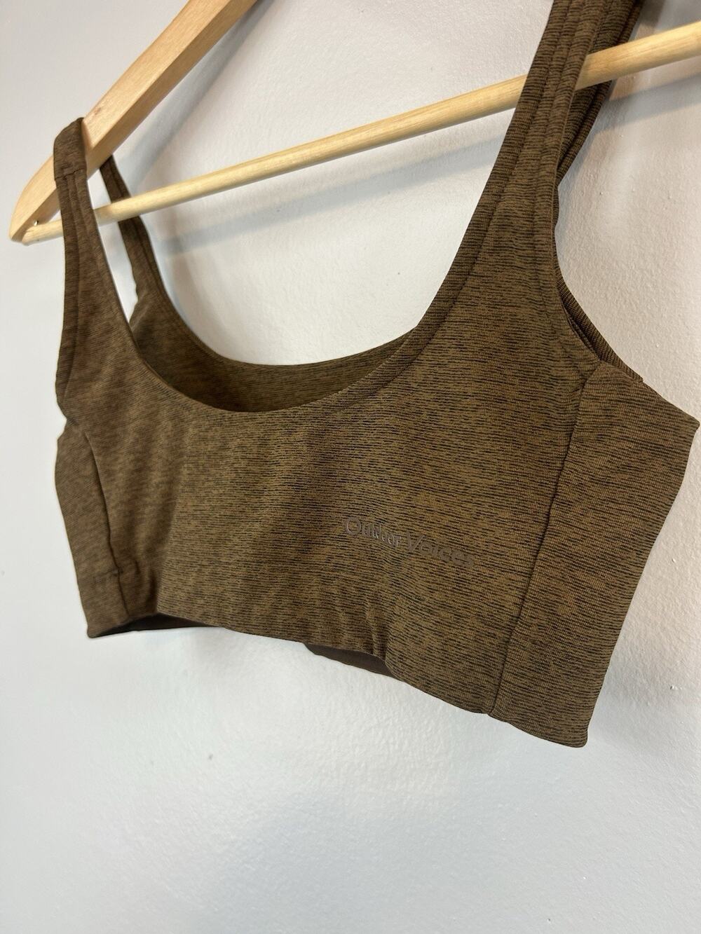Outdoor Voices Scoop Neck Sports Bra Heather Brown Athletic Fitness Top Size S